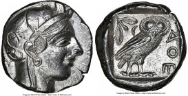 ATTICA. Athens. Ca. 440-404 BC. AR tetradrachm (23mm, 17.14 gm, 7h). NGC Choice AU 5/5 - 3/5. Mid-mass coinage issue. Head of Athena right, wearing ea...