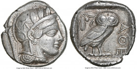 ATTICA. Athens. Ca. 440-404 BC. AR tetradrachm (24mm, 17.16 gm, 10h). NGC AU 5/5 - 4/5. Mid-mass coinage issue. Head of Athena right, wearing earring,...