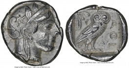 ATTICA. Athens. Ca. 440-404 BC. AR tetradrachm (24mm, 17.18 gm, 9h). NGC AU 5/5 - 4/5. Mid-mass coinage issue. Head of Athena right, wearing earring, ...