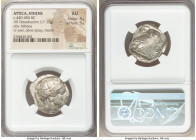 ATTICA. Athens. Ca. 440-404 BC. AR tetradrachm (24mm, 17.17 gm, 7h). NGC AU 4/5 - 5/5. Mid-mass coinage issue. Head of Athena right, wearing earring, ...