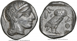 ATTICA. Athens. Ca. 440-404 BC. AR tetradrachm (25mm, 17.14 gm, 10h). NGC AU 5/5 - 3/5. Mid-mass coinage issue. Head of Athena right, wearing earring,...