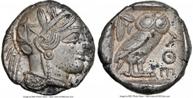 ATTICA. Athens. Ca. 440-404 BC. AR tetradrachm (24mm, 17.18 gm, 3h). NGC AU 5/5 - 2/5. Mid-mass coinage issue. Head of Athena right, wearing earring, ...