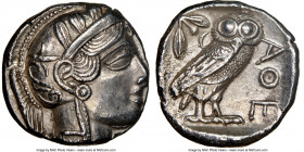 ATTICA. Athens. Ca. 440-404 BC. AR tetradrachm (24mm, 17.13 gm, 9h). NGC AU 4/5 - 3/5. Mid-mass coinage issue. Head of Athena right, wearing earring, ...