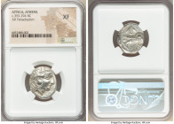 ATTICA. Athens. Ca. 393-294 BC. AR tetradrachm (22mm, 8h). NGC XF. Late mass coinage issue. Head of Athena with eye in true profile right, wearing cre...