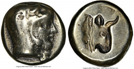 LESBOS. Mytilene. Ca. 478-455 BC. EL sixth stater or hecte (11mm, 2.53 gm, 8h). NGC Fine 5/5 - 3/5, scratches. Head of Heracles right, wearing lion sk...