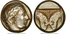 LESBOS. Mytilene. Ca. 454-427 BC. EL sixth-stater or hecte (10mm, 2.56 gm, 1h). NGC XF 4/5 - 5/5. Laureate head of Apollo right / Two ram heads confro...