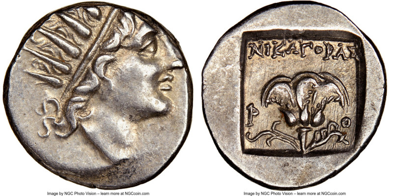 CARIAN ISLANDS. Rhodes. Ca. 88-84 BC. AR drachm (15mm, 1h). NGC AU. Plinthophori...