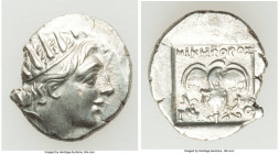 CARIAN ISLANDS. Rhodes. Ca. 88-84 BC. AR drachm (15mm, 2.48 gm, 12h). Choice XF linthophoric standard, Nicephorus, magistrate. Radiate head of Helios ...