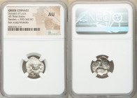 LYCIAN DYNASTS. Pericles (ca. 390-360 BC). AR third-stater (17mm, 6h). NGC AU. Uncertain mint. Lion scalp facing / Π↑P-EK-Λ↑ (Pericles in Lycian), tri...