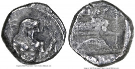 PHOENICIA. Aradus. Ca. 400-350 BC. AR obol (8mm, 9h). NGC Choice VF. Ca. 400-380 BC. Half-length bust of marine deity (Ba'al Arwad) facing, head right...