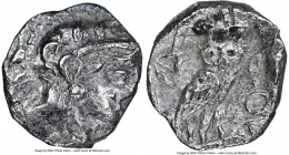 PHILISTIA. Gaza. Ca. 5th-4th centuries BC. AR obol (9mm, 5h). NGC XF. Imitating Athens. Head of Athena right, wearing crested Attic helmet ornamented ...