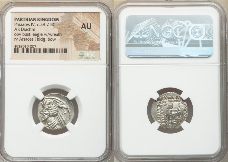 PARTHIAN KINGDOM. Phraates IV (ca. 38-2 BC). AR drachm (19mm, 12h). NGC AU. Mith...