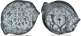 JUDAEA. Hasmoneans. Alexander Jannaeus (103-76 BC). AE prutah (15mm, 1.41 gm, 6h). NGC Choice VF 4/5 - 4/5, double strike. Yehonatan the High Priest a...