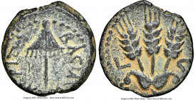 JUDAEA. Herodians. Herod Agrippa I (AD 37-44). AE prutah (16mm, 2.39 gm, 11h). NGC Choice VF 4/5 - 4/5, repatinated. Dated Regnal Year 6, under Claudi...