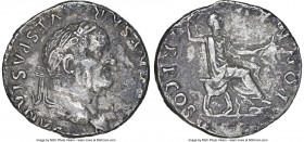 Vespasian (AD 69-79). AR denarius (17mm, 3.01 gm, 6h). NGC AU 4/5 - 2/5. Rome, AD 74. IMP CAESAR-VESPASIANVS AVG, laureate head of Vespasian right / P...