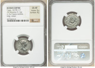 Trajan (AD 98-117). AR denarius (20mm, 3.11 gm, 7h). NGC Choice XF 5/5 - 4/5. Rome, AD 112-113. IMP TRAIANO AVG GER DAC P M TR P COS VI P P, laureate ...