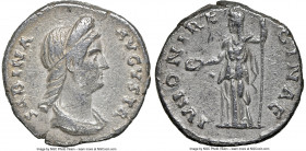 Sabina (AD 128-136/7). AR denarius (17mm, 3.31 gm, 5h). NGC Choice VF 4/5 - 3/5. Rome. SABINA-AVGVSTA, draped bust of Sabina right, seen from front, h...