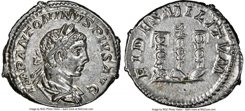 Elagabalus (AD 218-222). AR denarius (20mm, 3.28 gm, 11h). NGC AU 5/5 - 4/5 Rome...