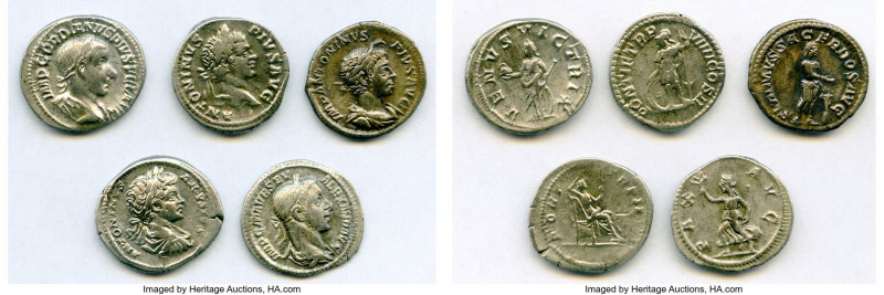 ANCIENT LOTS. Roman Imperial. Lot of five (5) AR denarii. VF-Choice VF. Includes...