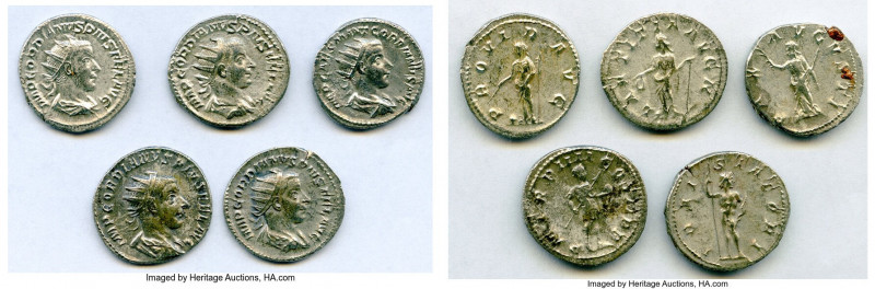 ANCIENT LOTS. Roman Imperial. Gordian III (AD 238-244). Lot of five (5) AR anton...