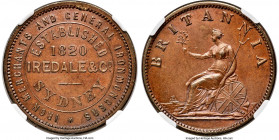 Sydney. Iredale & Co. "Iron Merchants and General Ironmongers" Penny Token ND (1862) MS63 Brown NGC, Andrews-291, Rennik-293 (R6). Mislabeled on holde...