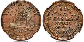 Melbourne. JAs Davey & Co. "Wholesale & Retail Drapers Grocers & IMPORTERS" Penny Token 1862 XF Details (Corrosion) NGC, Andrews-90. 

HID0980124201...