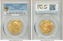 Brabant. Philip II of Spain gold 1/2 Real d'Or ND (1555-1576) AU55 PCGS, Antwerp mint, Fr-68. Sangria toning, bold strike, exceptional portrait. 

H...