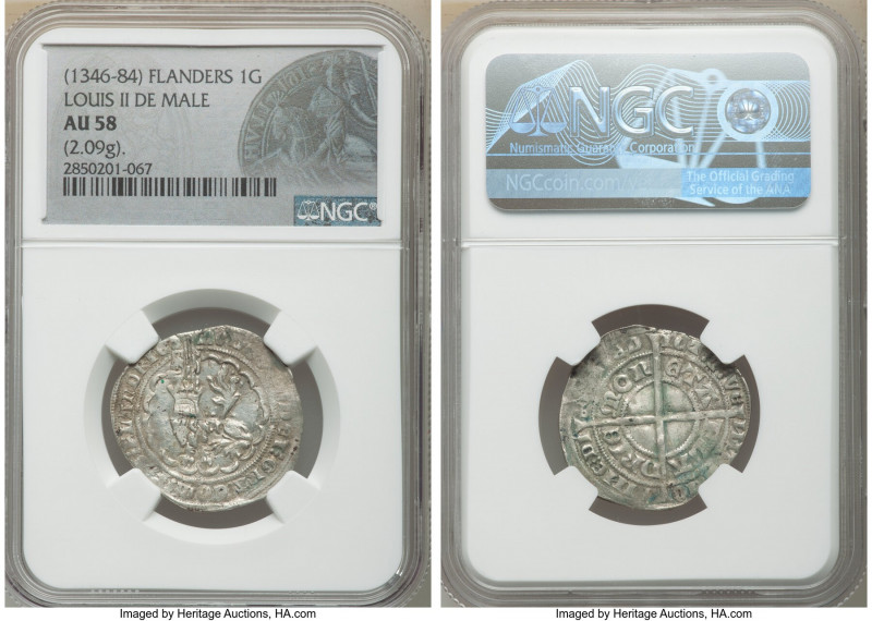 Flanders. Louis II de Mâle Gros ND (1346-1384) AU58 NGC, Boudeau-2233. 26mm. 2.0...