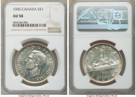 George VI Dollar 1945 AU58 NGC, Royal Canadian mint, KM37. Conservatively graded and veiled in minimal gold tone. 

HID09801242017

© 2020 Heritag...