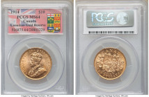 George V gold 10 Dollars 1914 MS64 PCGS, Ottawa mint, KM27. Canadian Gold Reserve holder tag. AGW 0.4837 oz. 

HID09801242017

© 2020 Heritage Auc...