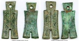Xin Dynasty. Wang Mang (Rebel, AD 7-23) Pair of Uncertified "Da Bu Heng Qian" Spades Valued at 1000 ND (AD 10-14), Hartill-9.29. Weights of 14.13gm an...