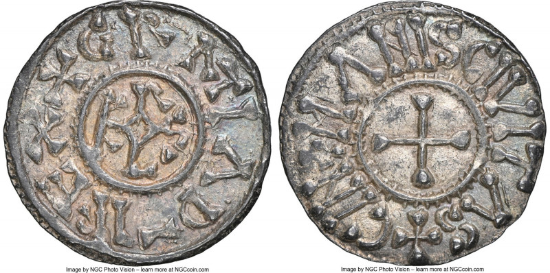 Carolingian. Charles the Bald (840-877) Denier ND (864-877) MS63 NGC, Le Mans mi...