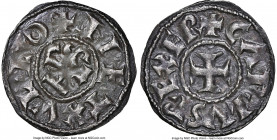Carolingian. Charles the Bald (840-877) Immobilized Denier ND (860-c. 925) AU55 NGC, Melle mint, "Class 1", MG-1064, Dep-627. 1.40gm. 

HID098012420...
