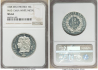 Republic white-metal Essai 10 Centimes 1848 MS64 NGC, Paris mint, Maz-1366A. By Vauthier. REPUBLIC FRANCAISE Head of Herakles left wearing lions skin ...