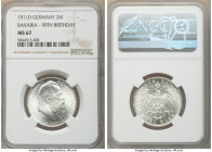 Bavaria. Otto 2 Mark 1911-D MS67 NGC, Munich mint, KM997. Commemorates the 90th Birthday of Prince Regent Lutipold. Lustrous and frosty without toning...