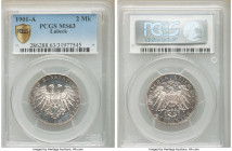 Lübeck. Free City 2 Mark 1901-A MS63 PCGS, Berlin mint, KM210. Mintage: 25,000. One year type. Conservatively graded, Semi-Prooflike fields with pearl...