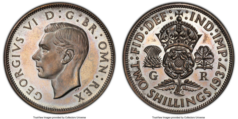 George VI Proof Florin 1937 PR66 PCGS, KM855, S-4081. Pearlescent platinum-gray,...