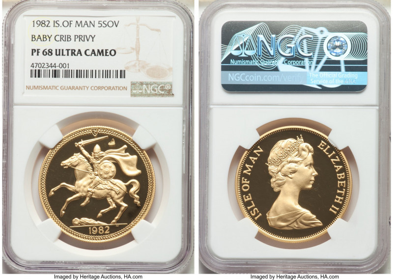 British Dependency. Elizabeth II gold Proof 5 Pounds 1982 PR68 Ultra Cameo NGC, ...