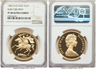 British Dependency. Elizabeth II gold Proof 5 Pounds 1982 PR68 Ultra Cameo NGC, Pobjoy mint (baby crib privy), KM29. Mintage: 500. AGW 1.1738 oz. 

...