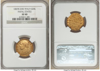 Papal States. Pius IX gold 20 Lire Anno XXIV (1869)-R XF40 NGC, Rome mint, KM1382.4. Caramel colored toning. 

HID09801242017

© 2020 Heritage Auc...