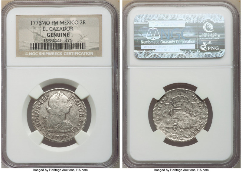 Charles III "El Cazador" Shipwreck 2 Reales 1776 Mo-FM Genuine NGC, Mexico City ...