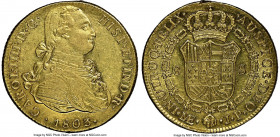 Charles IV gold 8 Escudos 1803 LM-JP AU55 NGC, Lima mint, KM101. Considerably appealing for the assigned grade, with an ample glassy flash that rolls ...
