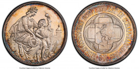 Confederation "Schaffhausen Shooting Festival" 5 Francs 1865 UNC Details (Cleaned) PCGS, KM-XS8, Richter-1054. Attractively toned with glimmering fiel...