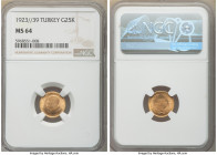 Republic Pair of Certified Assorted gold Multiple Kurush NGC, 1) 25 Kurush 1923 Year 39 (1972) - MS64 2) 50 Kurush 1923 Year 41 (1974) - MS65 Prooflik...