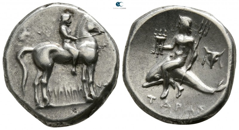 Calabria. Tarentum circa 272-240 BC.
Nomos AR

19mm., 6,32g.

Young riding ...