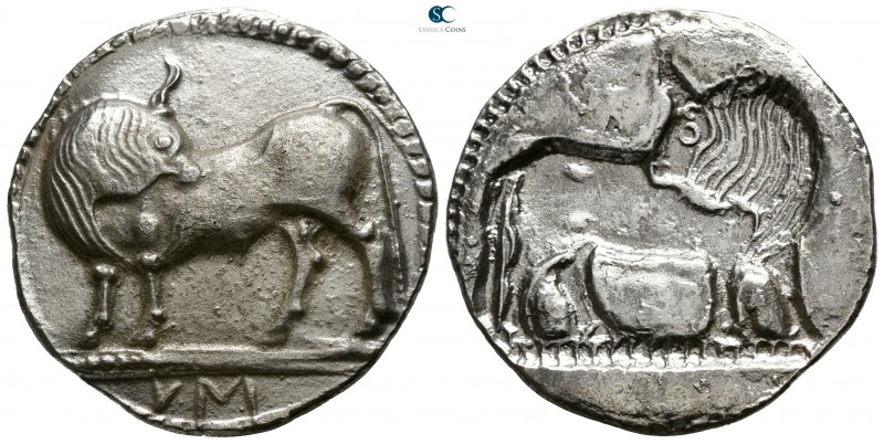 Lucania. Sybaris circa 550-510 BC.
Stater AR

26mm., 8,10g.

Bull standing ...