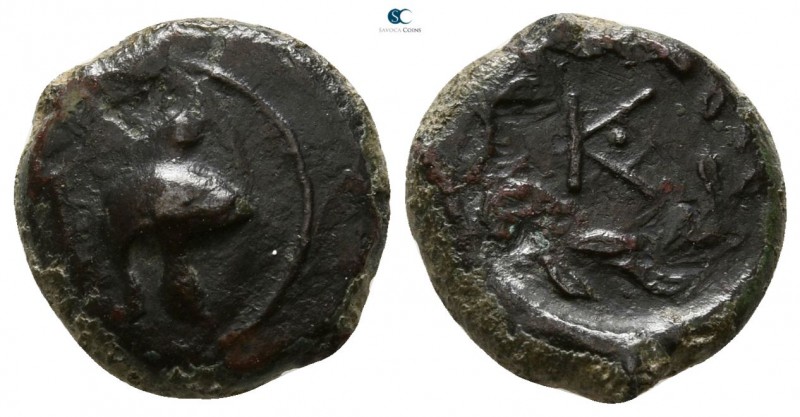 Sicily. Tauromenion. Campanian mercenaries circa 354-344 BC.
Bronze Æ

12mm.,...