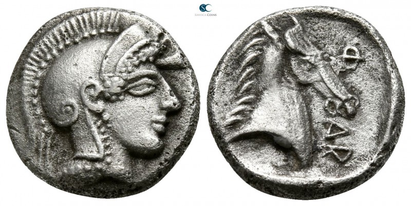 Thessaly. Pharsalos 440-400 BC.
Hemidrachm AR

14mm., 2,89g.

Head of Athen...
