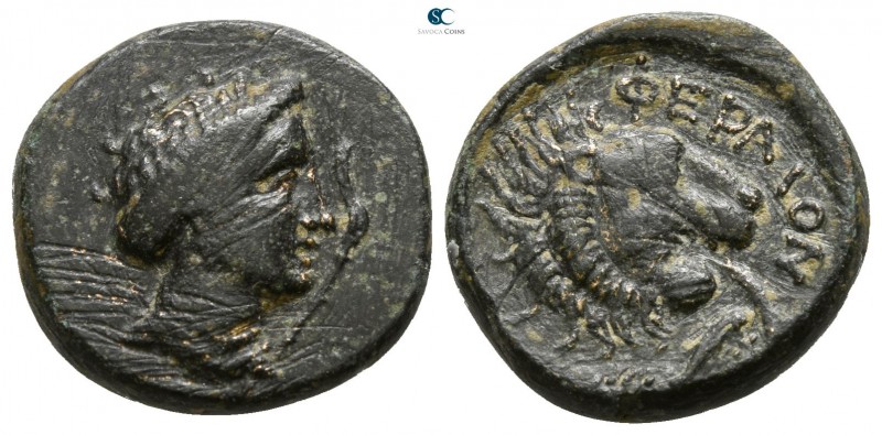 Thessaly. Pherae 404-369 BC.
Dichalkon Æ

15mm., 3,52g.

Laureate head of E...