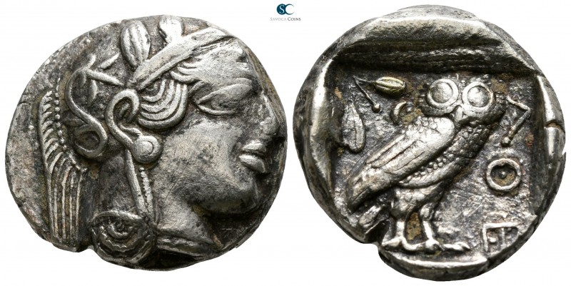 Attica. Athens circa 454-404 BC.
Tetradrachm AR

25mm., 14,58g.

Head of At...